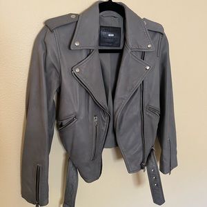Allsaints Balfern biker gray leather jacket US2 UK6
